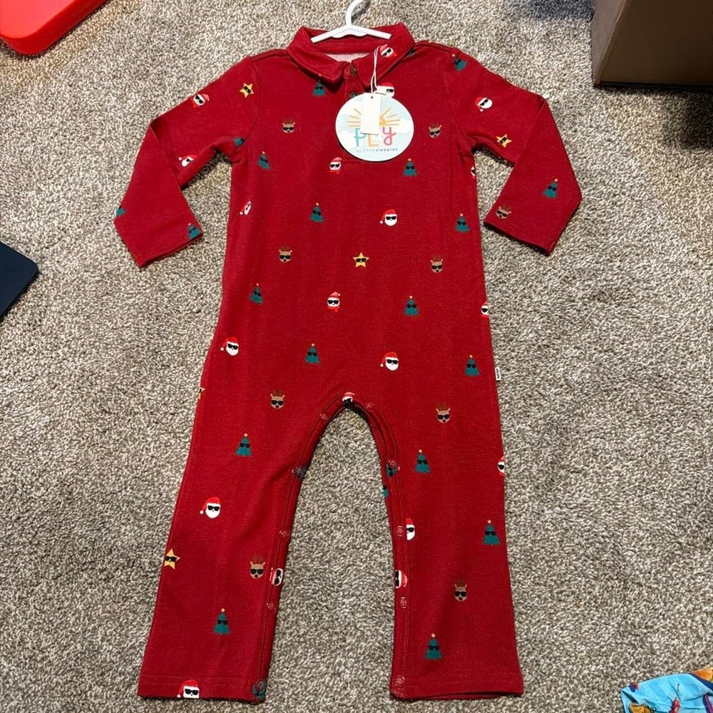 Little Sleepies red mini christmas icons romper new with tags